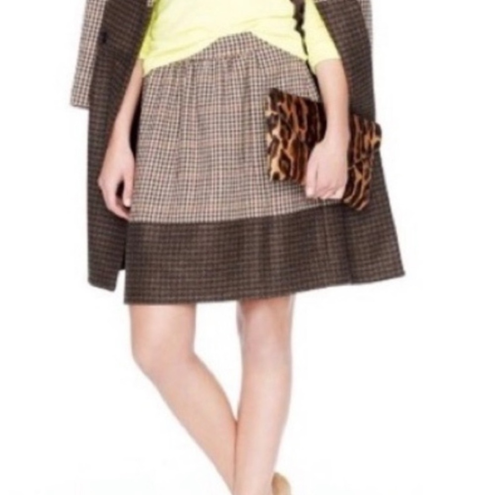 J. Crew Houndstooth Plaid A-Line Mini Skirt Academia Preppy Brown 00